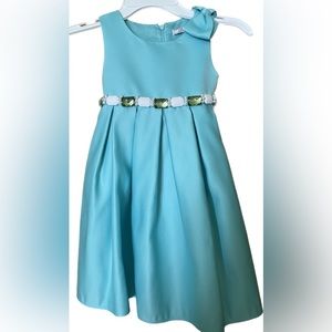 Aqua color cute dress with jewels belt with bow